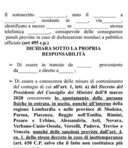Spostamenti: ecco il modulo da compilare